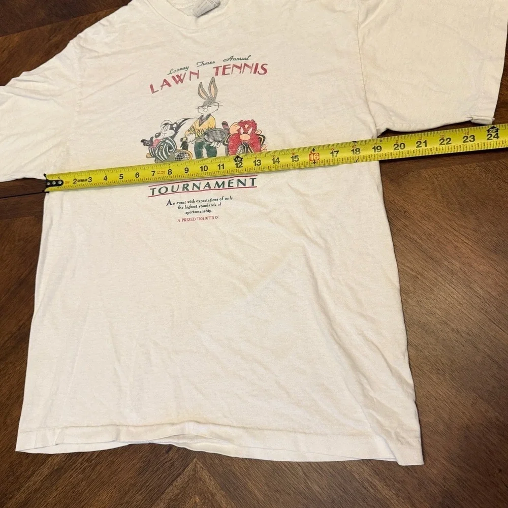 Vintage 1991 Looney Tunes Lawn Tennis T-Shirt Acme‎ Clothing Co White Large USA